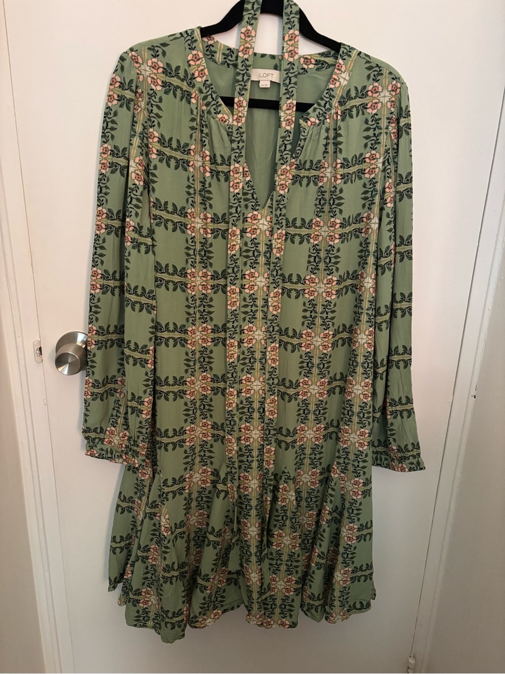 LOFT Sage Green Floral Long-Sleeve Dress